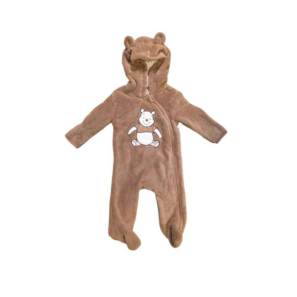 Hooded Full Body Snowsuit Disney Winnie the Pooh 3-6 Months Faux Fur Zips/Snaps